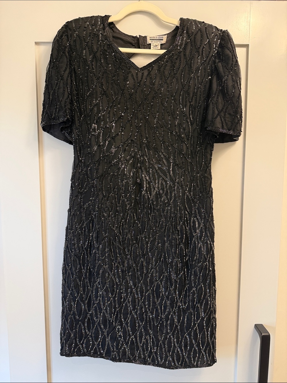 Vintage Black Beaded V-Neck Cocktail Dress